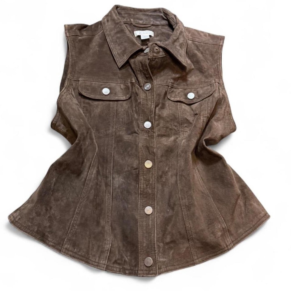 Vintage Y2K Christopher & Banks Brown Pigskin Leather Suede Vest, Women's Sz XL